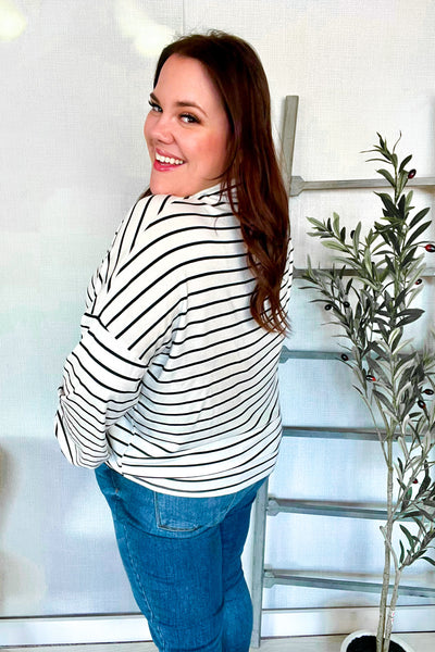 Embrace Joy Black & White Collared Stripe Ribbon Bow Tie Top - Online Only!