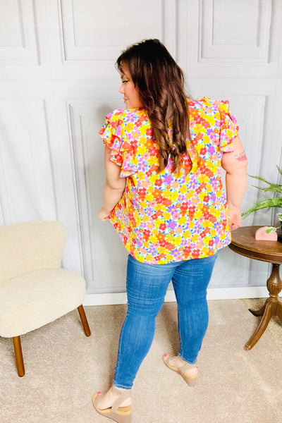 Flower Power Ivory & Red Floral Mock Neck Flutter Sleeve Top - Online Only!