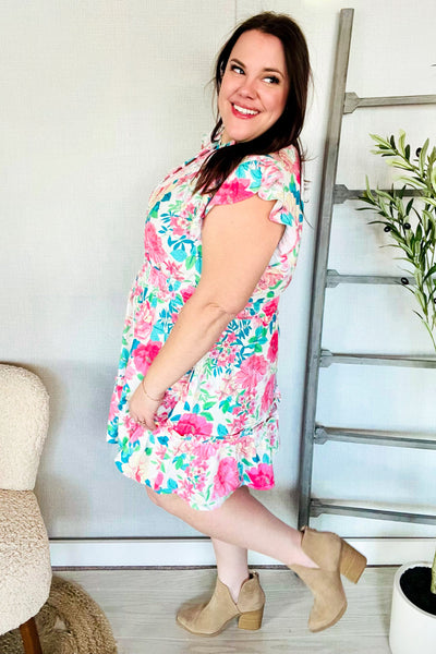 Floral Smocked Flutter Sleeve Ruffle Mini Dress - Online Only!