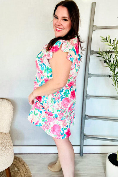 Floral Smocked Flutter Sleeve Ruffle Mini Dress - Online Only!