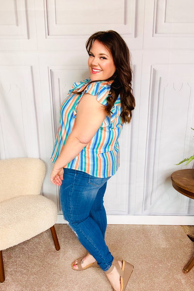Happy Thoughts Sky Blue Striped Frill Button Down Top - Online Only!