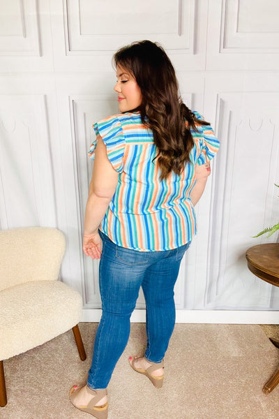 Happy Thoughts Sky Blue Striped Frill Button Down Top - Online Only!