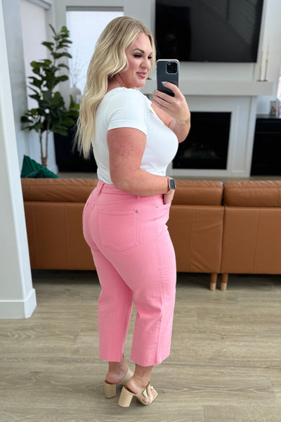 Judy Blue High Rise Control Top Wide Leg Crop Jeans in Pink - Online Only!