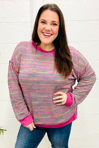 Bring Joy Magenta Multicolor Textured Waffle Knit Sweater - Online Only!