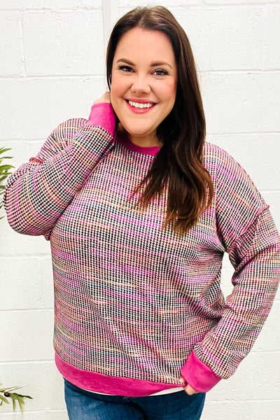 Bring Joy Magenta Multicolor Textured Waffle Knit Sweater - Online Only!