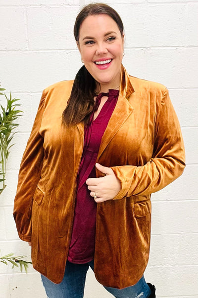 Holiday Stunner Rust Velvet Lapel Blazer - Online Only!