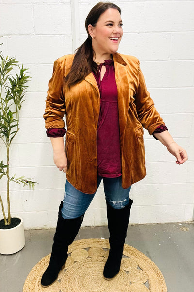 Holiday Stunner Rust Velvet Lapel Blazer - Online Only!