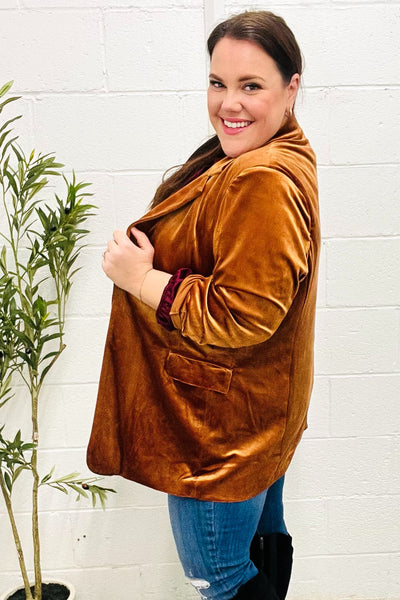 Holiday Stunner Rust Velvet Lapel Blazer - Online Only!