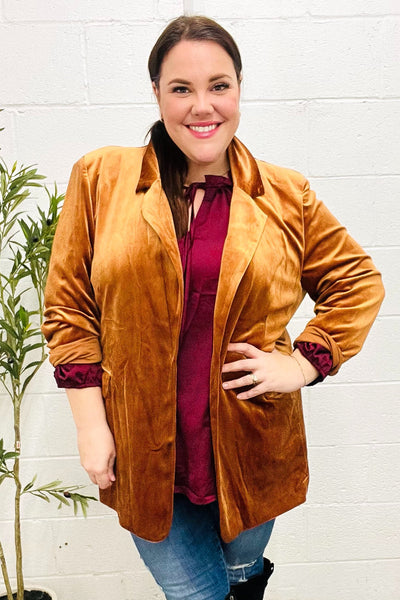 Holiday Stunner Rust Velvet Lapel Blazer - Online Only!