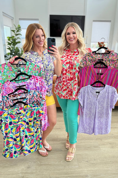 Royal and Magenta Mod Floral Cap Sleeve Top - Online Only!