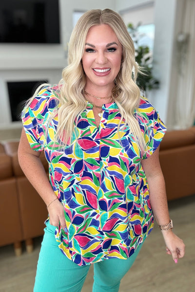 Royal and Magenta Mod Floral Cap Sleeve Top - Online Only!