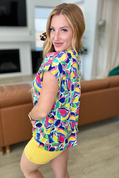 Royal and Magenta Mod Floral Cap Sleeve Top - Online Only!