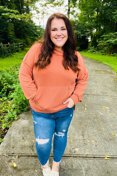 Cozy Days Rust Mineral Wash Rib Knit Hoodie - Online Only!