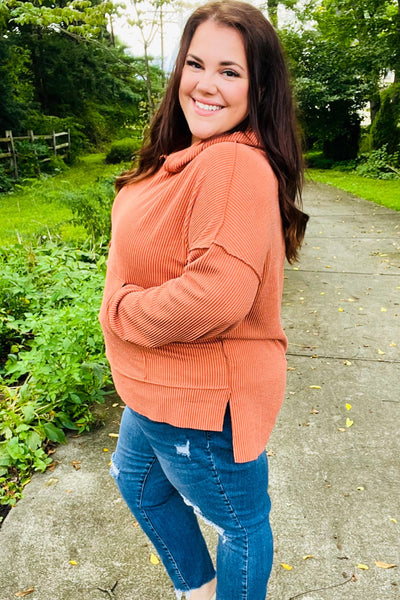 Cozy Days Rust Mineral Wash Rib Knit Hoodie - Online Only!