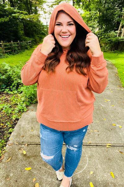 Cozy Days Rust Mineral Wash Rib Knit Hoodie - Online Only!