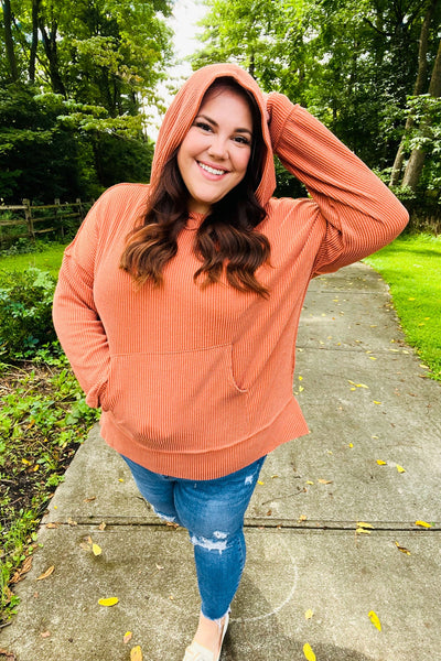 Cozy Days Rust Mineral Wash Rib Knit Hoodie - Online Only!