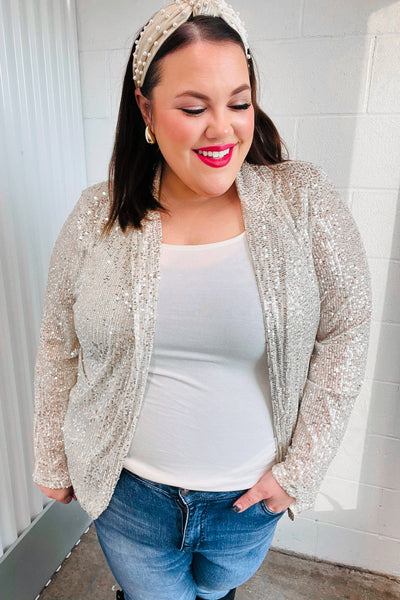 Be Your Own Star Silver Sequin Open Blazer - Online Only!