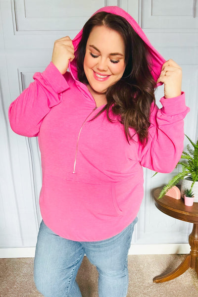 Ready to Relax Hot Pink Half Zip French Terry Hoodie - Online Only!