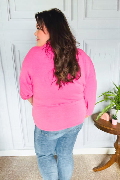 Ready to Relax Hot Pink Half Zip French Terry Hoodie - Online Only!
