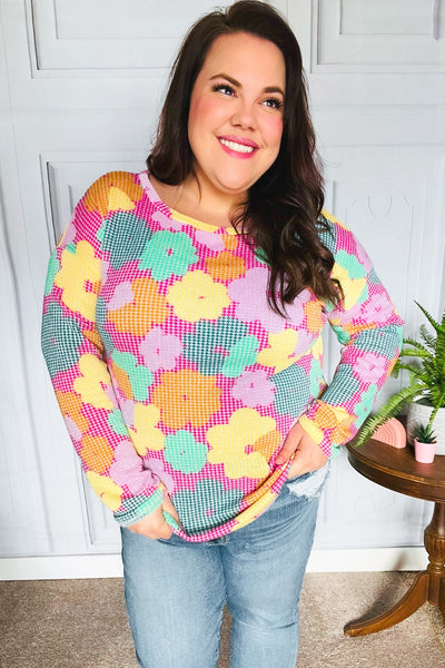 Easy To Love Fuchsia Floral Two Tone Knit Vintage Top - Online Only!
