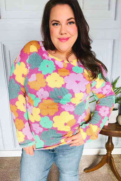Easy To Love Fuchsia Floral Two Tone Knit Vintage Top - Online Only!