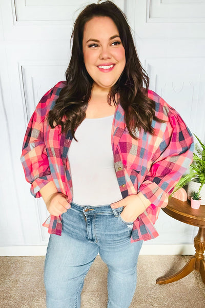 Check It Out Mauve Washed Plaid Button Up Top - Online Only!