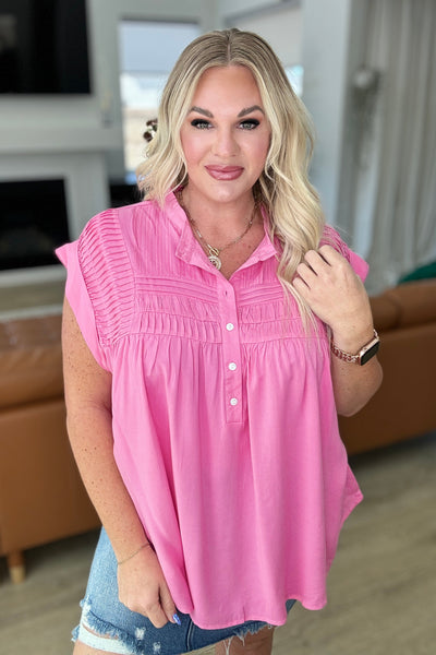 Pink Pleat Detail Button Up Blouse - Online Only!
