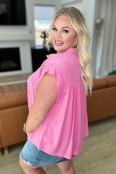 Pink Pleat Detail Button Up Blouse - Online Only!
