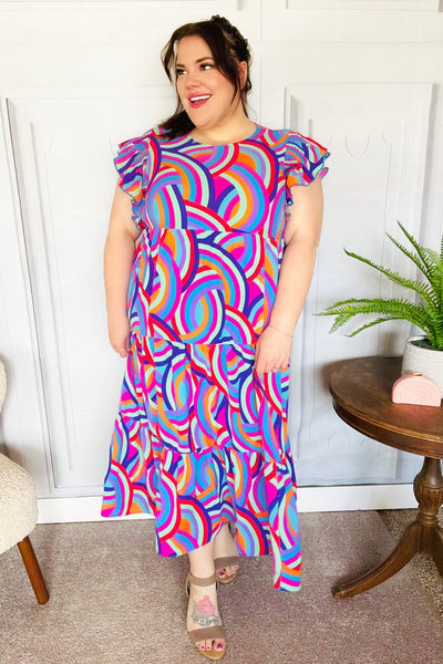 Feel Your Best Purple Abstract Print Smocked Ruffle Sleeve Maxi Dress - Online Only!
