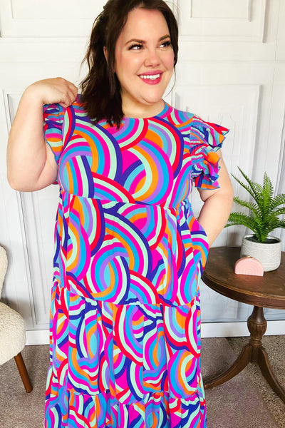 Feel Your Best Purple Abstract Print Smocked Ruffle Sleeve Maxi Dress - Online Only!