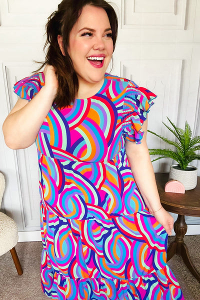 Feel Your Best Purple Abstract Print Smocked Ruffle Sleeve Maxi Dress - Online Only!