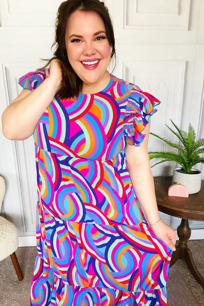 Feel Your Best Purple Abstract Print Smocked Ruffle Sleeve Maxi Dress - Online Only!