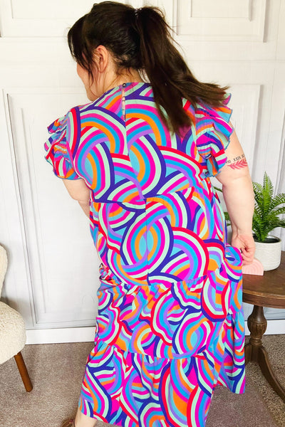 Feel Your Best Purple Abstract Print Smocked Ruffle Sleeve Maxi Dress - Online Only!