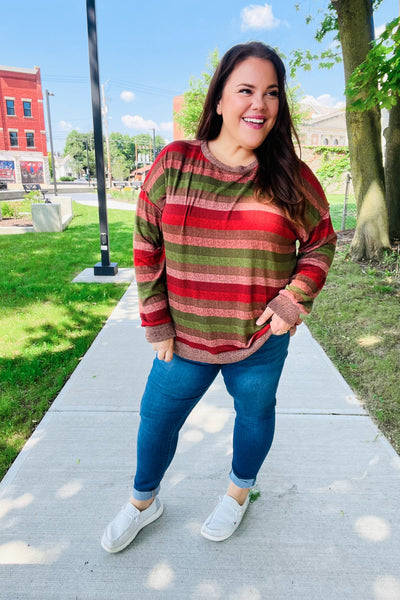 Perfectly You Olive & Mauve Stripe Two-Tone Banded Sweater Top - Online Only!