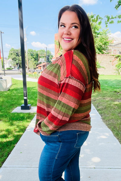 Perfectly You Olive & Mauve Stripe Two-Tone Banded Sweater Top - Online Only!
