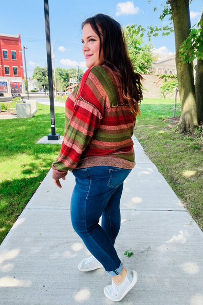 Perfectly You Olive & Mauve Stripe Two-Tone Banded Sweater Top - Online Only!