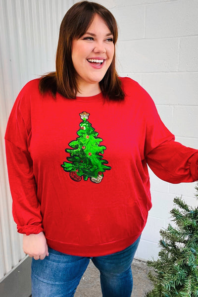 More The Merrier Red Sequin Christmas Tree Hacci Top - Online Only!