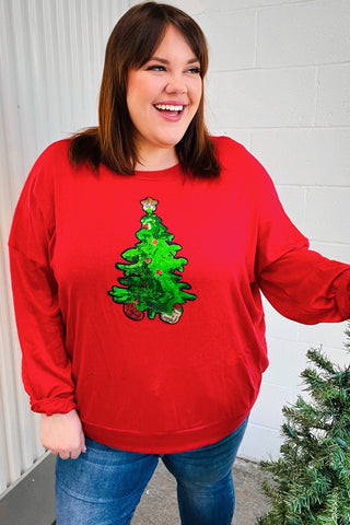 More The Merrier Red Sequin Christmas Tree Hacci Top - Online Only!