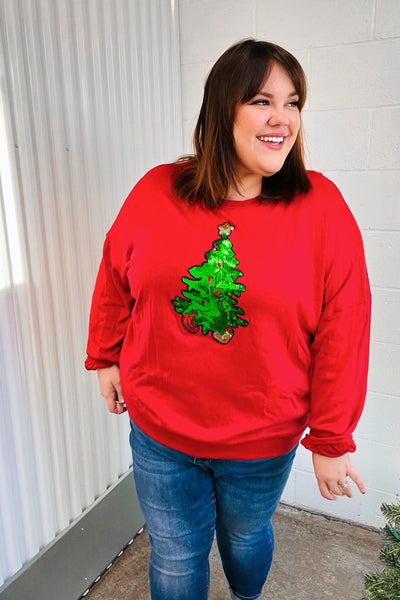 More The Merrier Red Sequin Christmas Tree Hacci Top - Online Only!
