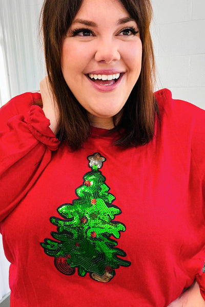 More The Merrier Red Sequin Christmas Tree Hacci Top - Online Only!