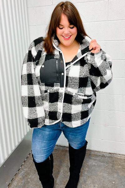 It's Your Best Black & Ivory Plaid Sherpa Button Down Jacket - Online Only!