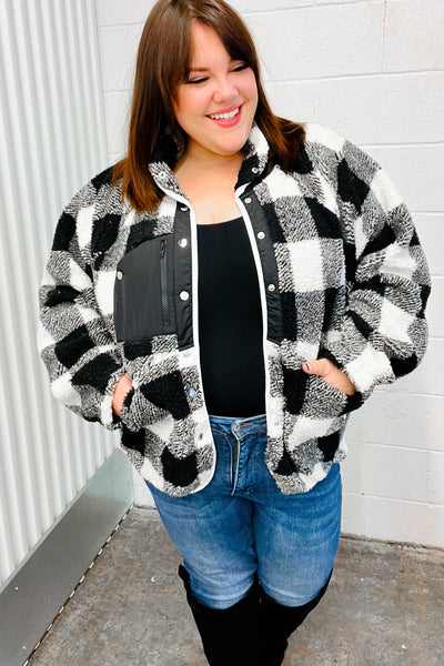 It's Your Best Black & Ivory Plaid Sherpa Button Down Jacket - Online Only!