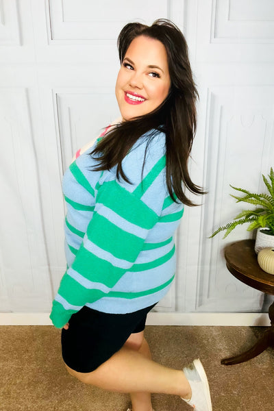 Perfectly Poised Blush & Blue Stripe Color Block Knit Sweater - Online Only!