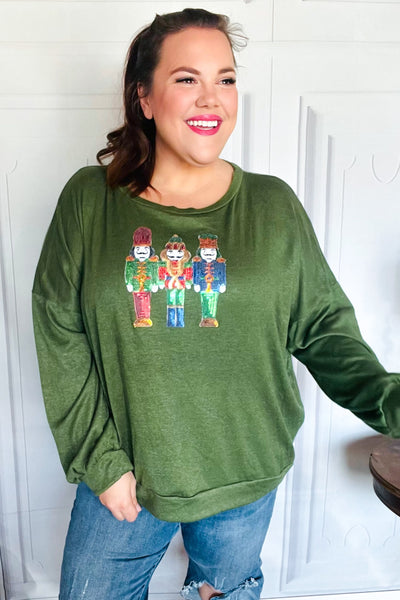 Be Merry Forest Green Nutcracker Sequin Hacci Top - Online Only!
