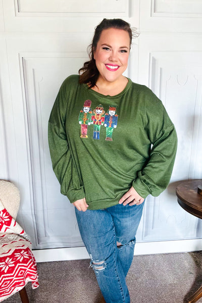 Be Merry Forest Green Nutcracker Sequin Hacci Top - Online Only!