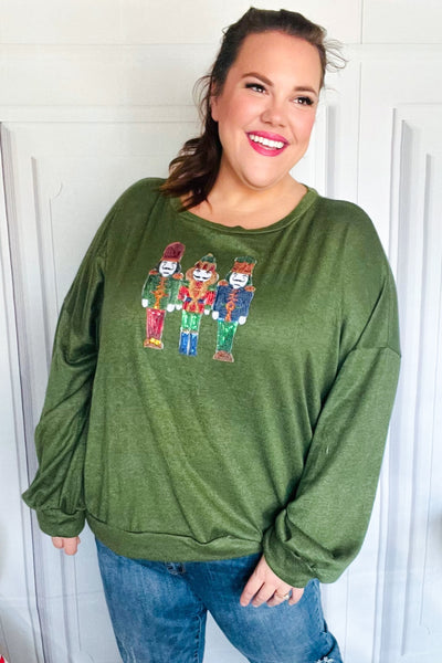Be Merry Forest Green Nutcracker Sequin Hacci Top - Online Only!