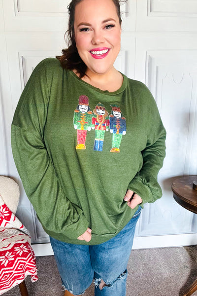 Be Merry Forest Green Nutcracker Sequin Hacci Top - Online Only!