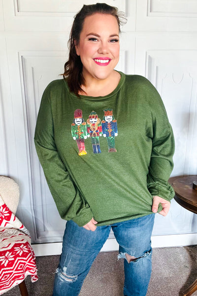 Be Merry Forest Green Nutcracker Sequin Hacci Top - Online Only!