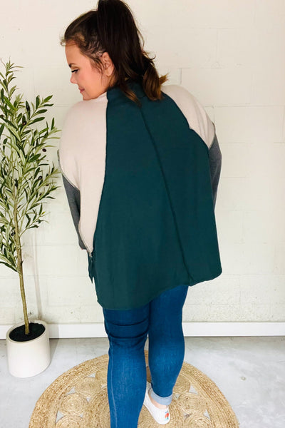 Stand Out Hunter Green V Neck Raglan Color Block Outseam Top - Online Only!