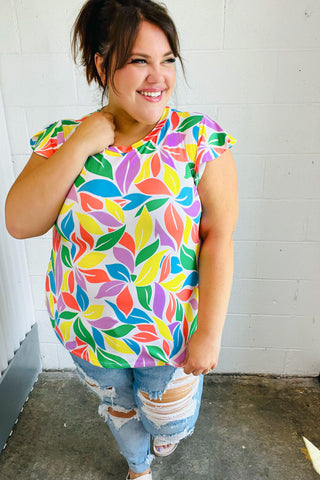 Feeling Playful Lavender & Yellow Floral Print Flutter Sleeve Top - Online Only!